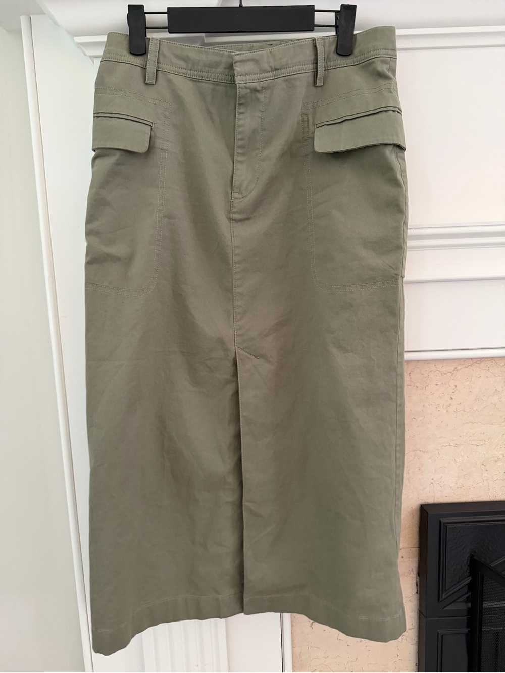 Gap Olive Khaki Cargo Y2K 90s Preppy Maxi Cotton Skirt with Front Slit